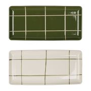 Plats en grès x2 à carreaux kaki et écru 32x15cm - Epura