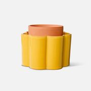 Pot auto-arrosant en céramique jaune moutarde et argile d14cm - Paulita
