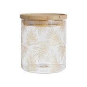 Pot Flaural doré en verre avec couvercle en bambou D9.5Xh11Cm (modèle moyen)