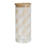 Pot Flaural doré en verre avec couvercle en bambou D9.5Xh21Cm (grand modèle)