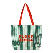 Sac brodé "plouf&chill" en coton rayé vert et rouge - Plouf&Sun