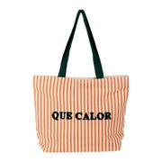 Sac brodé "que calor" en coton rayé corail et écru - Plouf&Sun