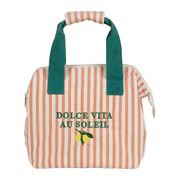 Sac isotherme en coton rayé corail et vert - Solencia