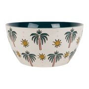 Saladier palmiers en grès écru et émeraude d24cm - Palmisol