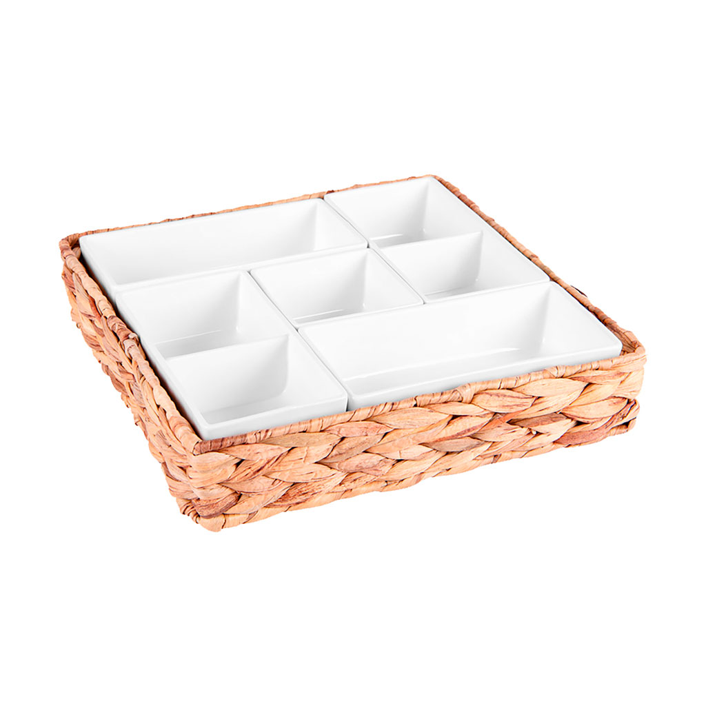 Service apéritif tressé 6 pièces en porcelaine blanc