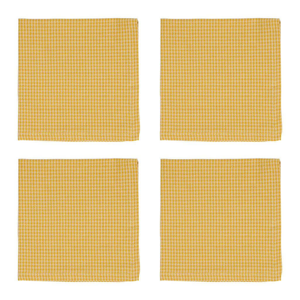 Serviettes x4 à carreaux en coton jaune 40x40cm - Campagne