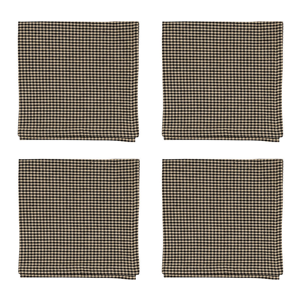 Serviettes x4 à carreaux en coton noir 40x40cm - Campagne