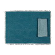 Sets de table et serviettes (x4) en coton bleu canard - Nemesia