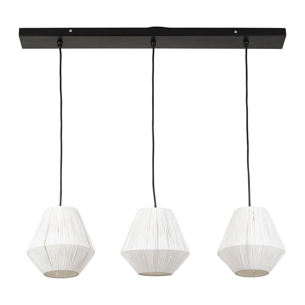 Suspension 3 lumières en papier blanc et fer h72cm - Calyp