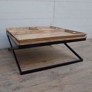 Table basse carrée avec plateaux en manguier et fer noir L120cm - Noe 