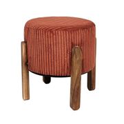 Tabouret en tissu côtelé terracotta et bois d'acacia - Scarlett