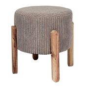 Tabouret en tissu côtelé taupe et bois d'acacia clair - Scarlett