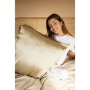 Taie d'oreiller bi-face en soie et lin kaki 65x65cm