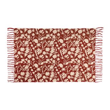 Tapis floral en coton rouge 120x80cm