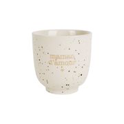 Tasse à café "maman d'amour" en grès moucheté blanc et doré 15cl - Bonheur étoilé