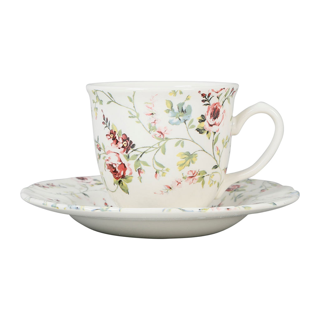 Tasses à thé avec soucoupe P'tites fleurs Comptoir de Famille par 6