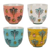 Tasses à café x4 palmiers en grès multicolore 15cl - Palmisol