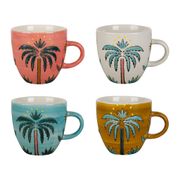 Tasses à café x4 palmiers en grès multicolore 8cl - Palmisol