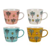 Tasses à thé x4 palmiers en grès multicolore 30cl - Palmisol