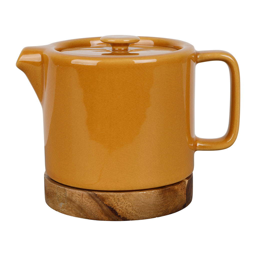 Théière en grès moutarde craquelé avec filtre 70cl - Nordika
