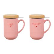 Tisanières x2 en céramique rose et rouge avec filtre 45cl - Douce amour
