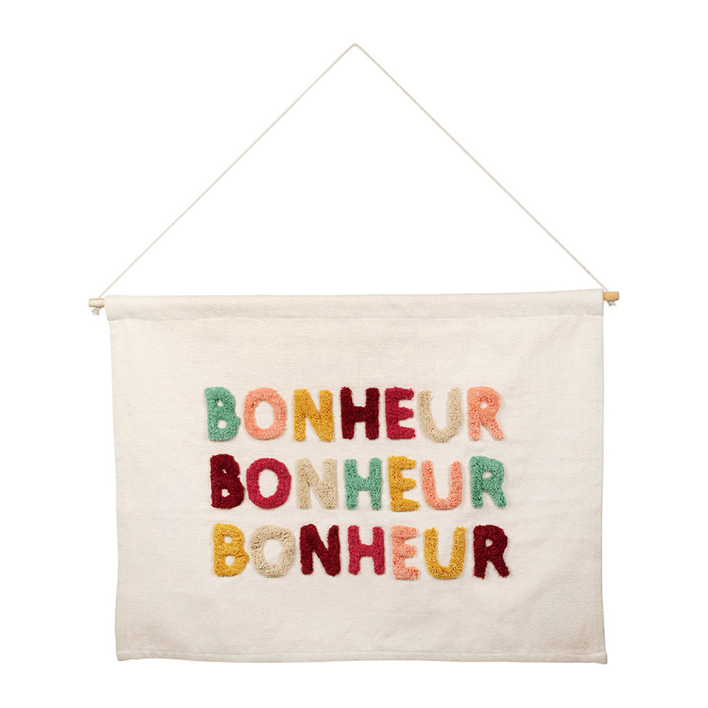 Toile en coton"Bonheur" multicolore 86x60cm - Famille