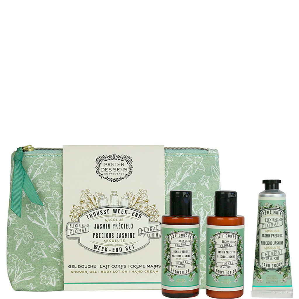 Trousse de voyage gel douche, lait corps et crème main jasmin