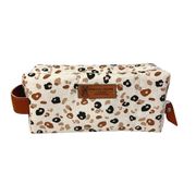 Trousse nomade en tissu léopard beige et écru taille S - Fauve