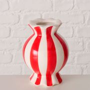 Vase bonbon en grès rayé rouge et blanc h18cm