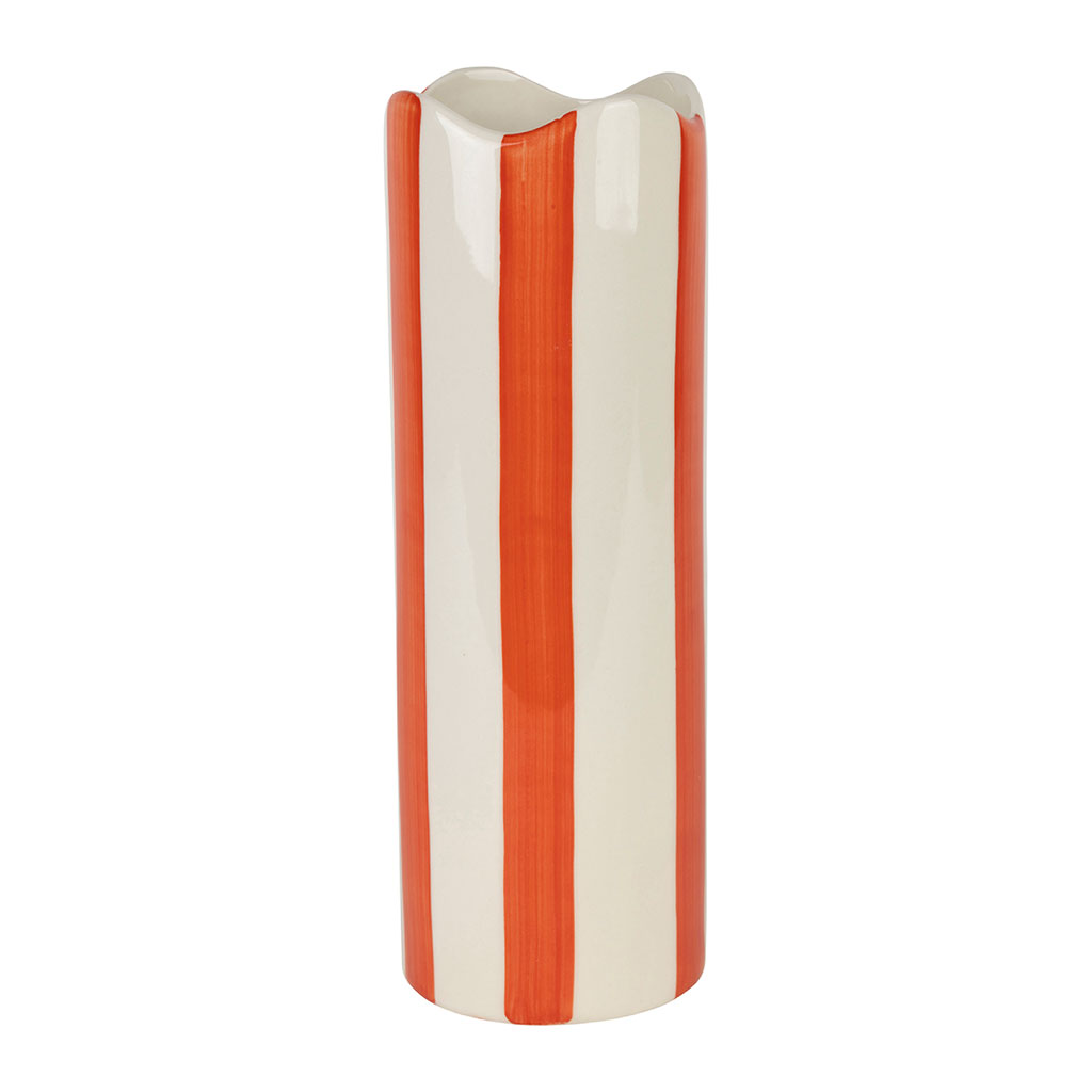 Vase cylindre en grès rayé corail et blanc h23cm - Artist
