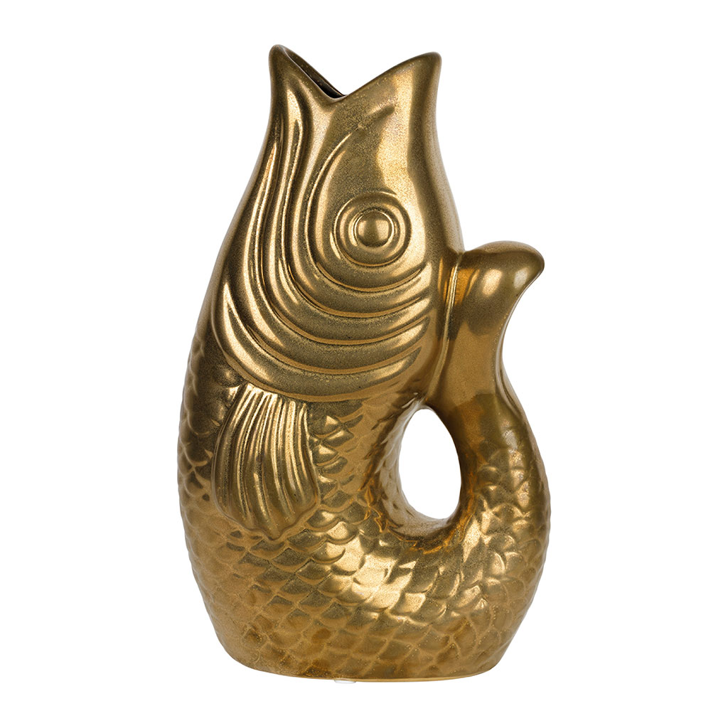 Vase poisson en grès doré h40cm - Mer