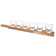 Verre shooter par 6 avec support acacia 42x6cm